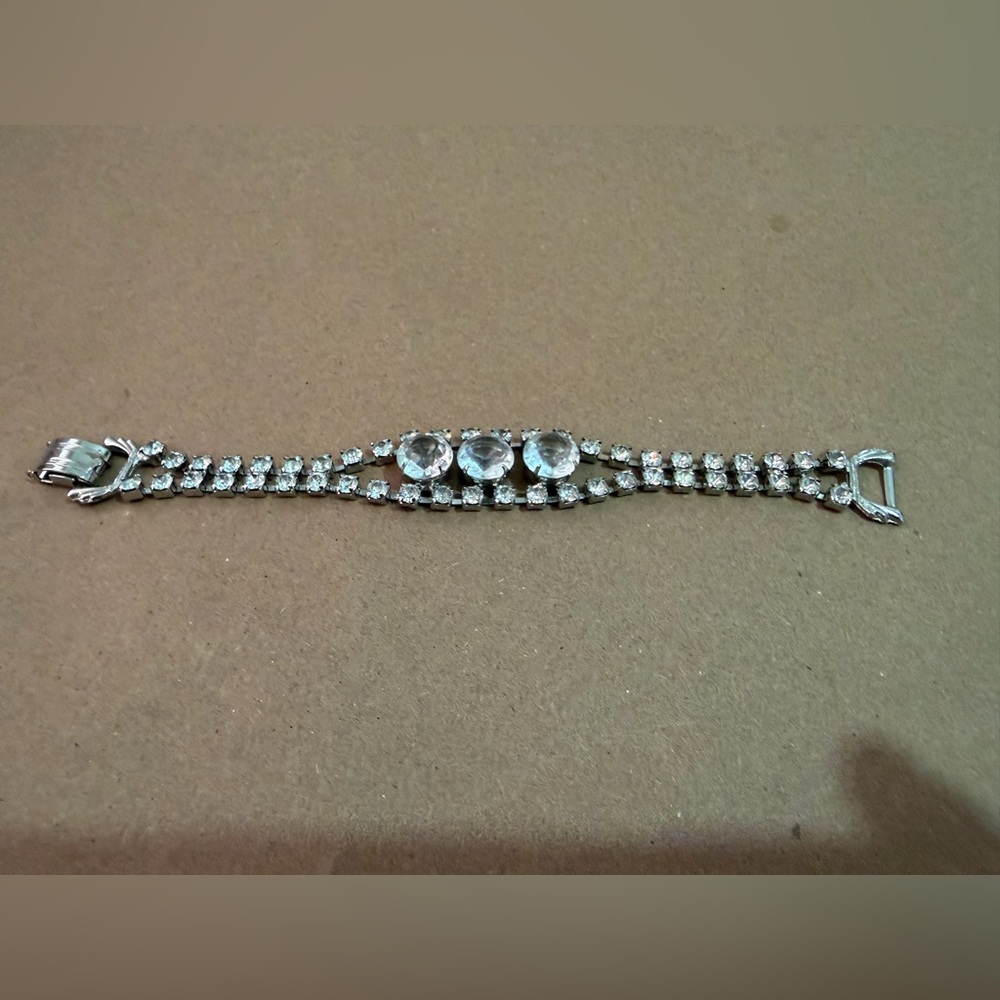 Vintage Rhinestone Bracelet 
Fits 7" Wrist 
51 Clear Rhinestones 
c.1940s-1950s